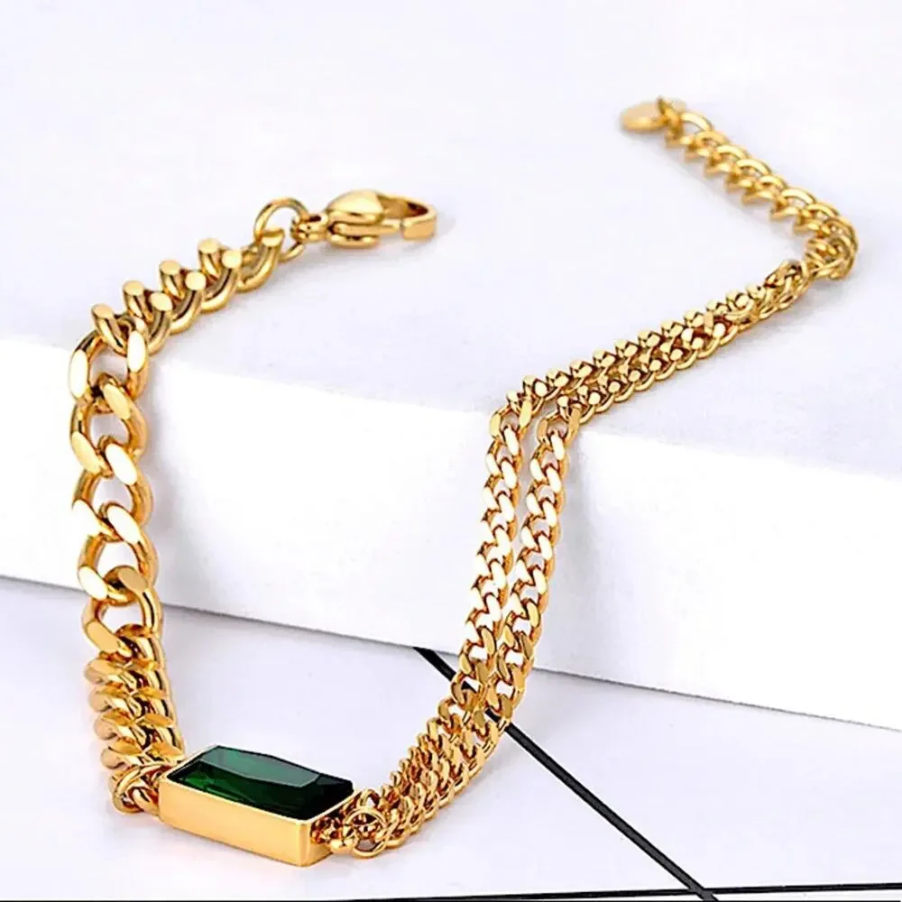 GOLD EMERALD GREEN CHAIN LINK BRACELET